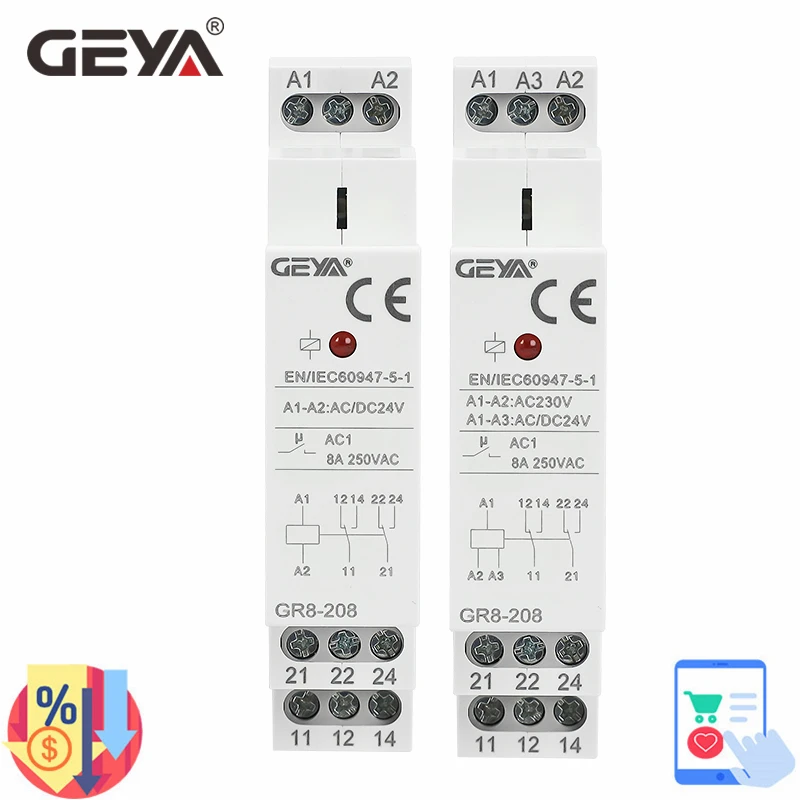 Shelly Relay Module - GEYA GR8-208 Вспомогательное реле Промежуточный переключатель