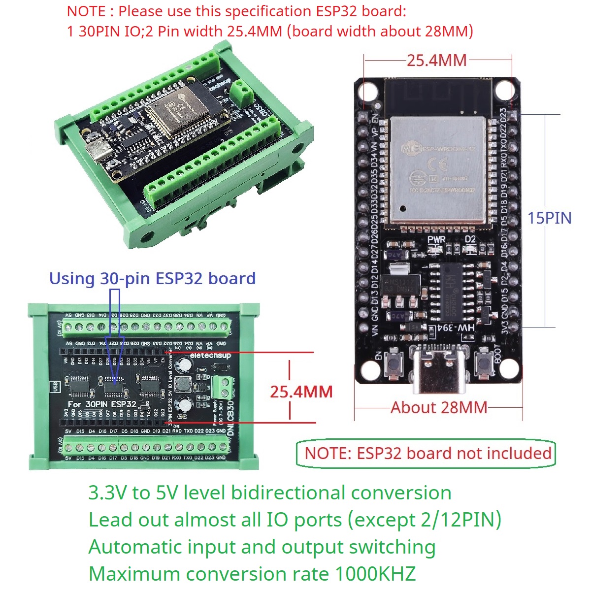 Адаптер для DIN-рейки ESP32 30 – обзор и цена Level Shifter 3.3V